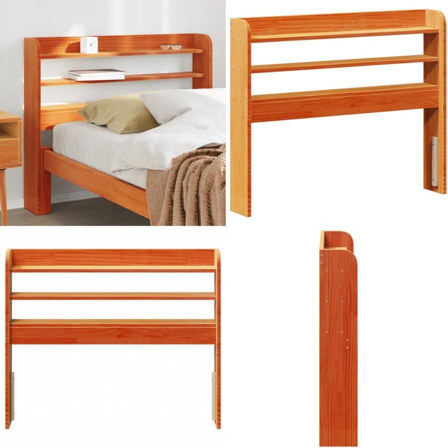 VidaXL Hoofdbord met schappen 90 cm massief grenenhout wasbruin Hoofdbord Hoofdborden Bed Hoofdbord Bedhoofdbord