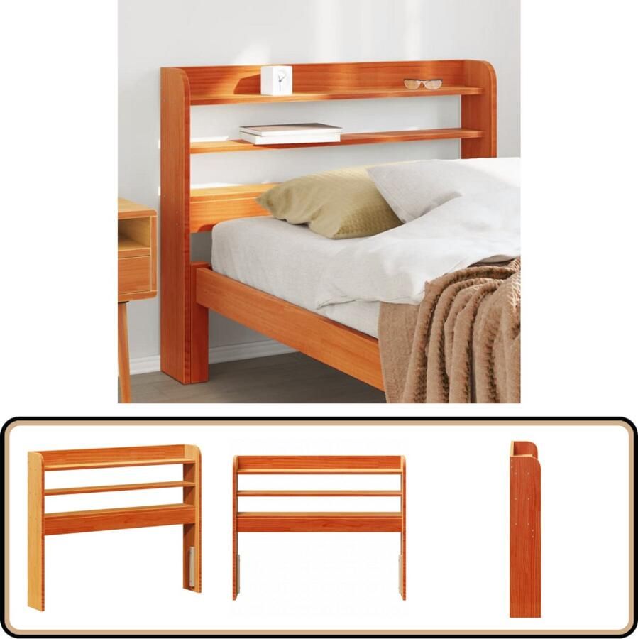 VidaXL Hoofdbord met schappen 90 cm massief hout Hoofdbord Houten Hoofdbord Massief Grenenhout Hoofdbord Met Vakken Slaapkamervloer Meubels Bedroom Furniture Opbergruimte Vintage Hoofdbord Landelijk Hoofdbord Wasbruin