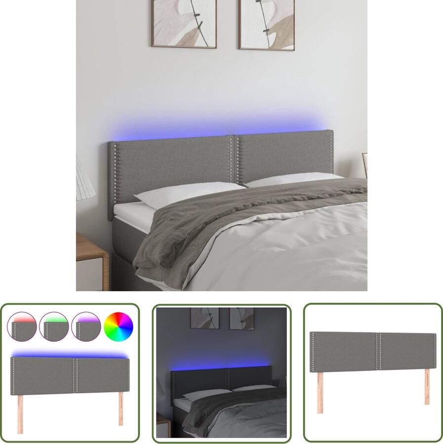 The Living Store Hoofdbord LED 144x5x78 88 cm stof donkergrijs Hoofd Bord Led Hoofdbord Met Verlichting Beddecoratie Slaapkamerstijl Comfortabel Hoofdbord