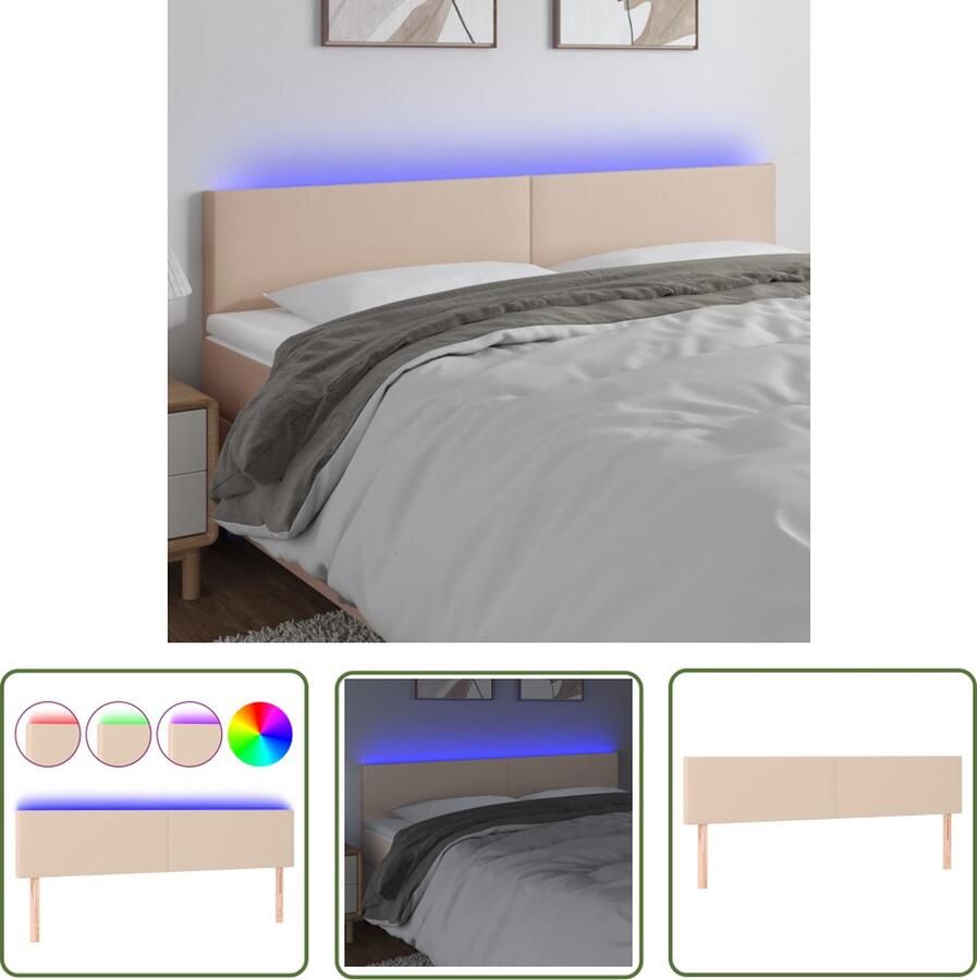 The Living Store Hoofdeinde LED-hoofdbord Kunstleer 200 x 5 x 78 88 cm Cappuccino Verstelbaar hoogte Kleurrijke LED-verlichting Hoofd Bord Led Hoofdbord Kapstok Beddecoratie Bedroom Decor