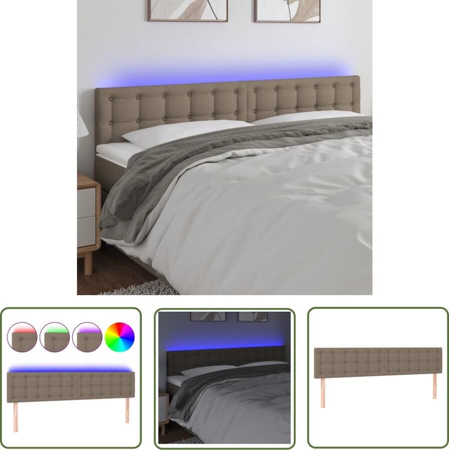 The Living Store Hoofdeind LED-strip 180 x 5 x 78 88 cm Kleur- taupe Duurzaam materiaal Kleurrijke LED-verlichting Hoofd Bord Led Hoofdbord Met Verlichting Slaap Kamer Decoratie Led Lamp Headboard