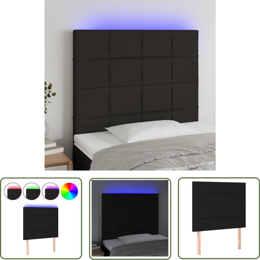 The Living Store Hoofdeind LED-strip Zwart Stof 80 x 5 x 118 128 cm Verstelbare hoogte Hoofd Bord Led Hoofdbord Met Verlichting Bedhoofdbord Led Lamp Slaap Kamer Meubilair
