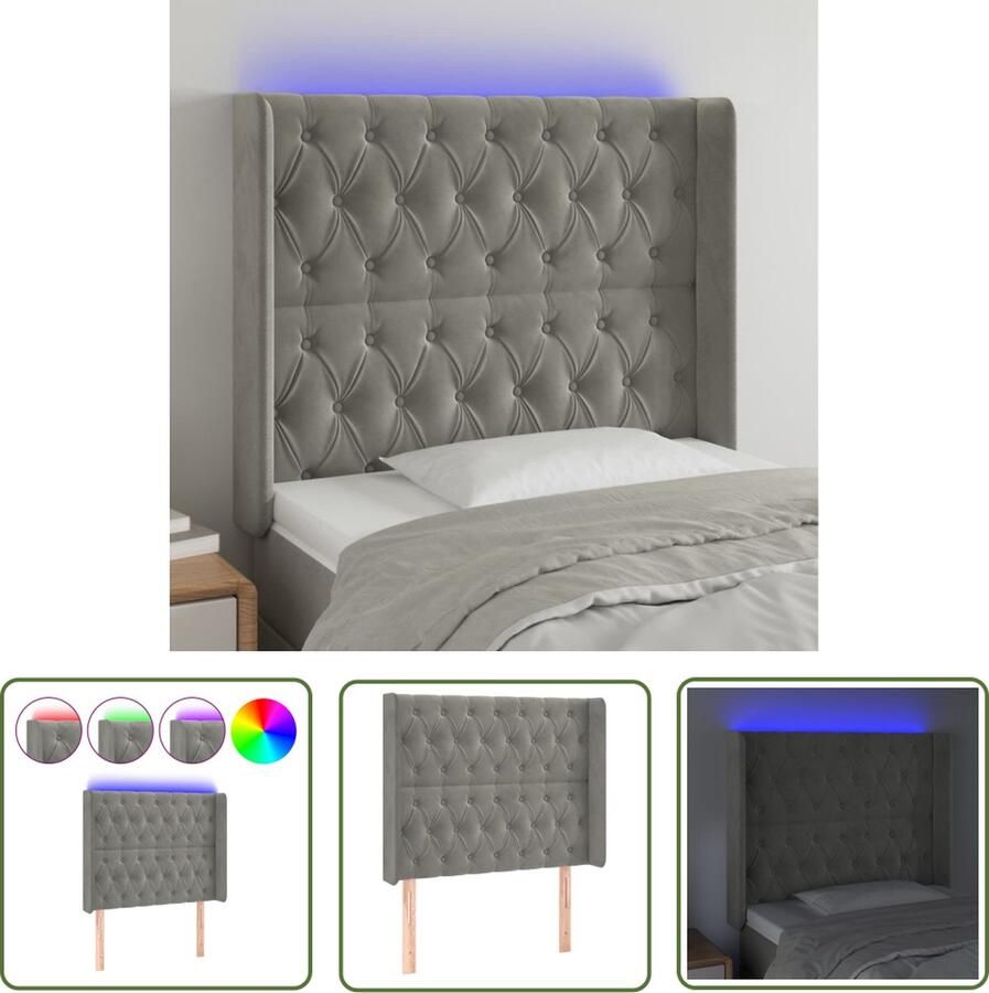 The Living Store Hoofdbord LED 93x16x118 128 cm fluweel lichtgrijs Hoofd Bord Led Hoofdbord Met Verlichting Fluweel Hoofdbord Grijs Hoofdbord Adjustable Hoofdbord