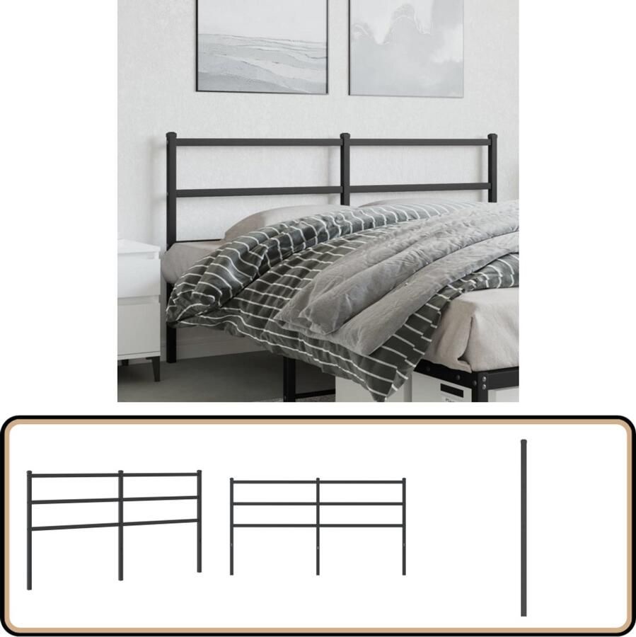 VidaXL Hoofdbord Metaal 150 cm Zwart Hoofdbord Hoofdbed Beddecoratie Staal Zwarte Meubels
