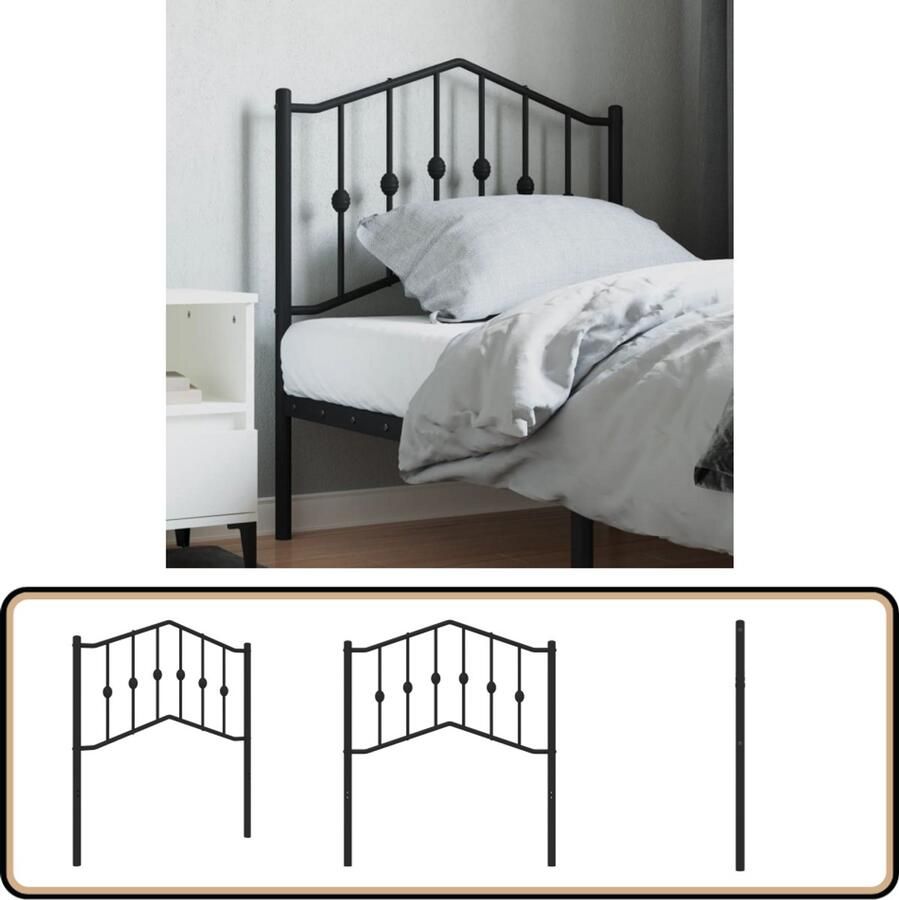 VidaXL Hoofdbord Metaal 80 cm Zwart Hoofdbord Hoofdbekleding Beddecoratie Staal Hoofdbord Zwart Hoofdbord