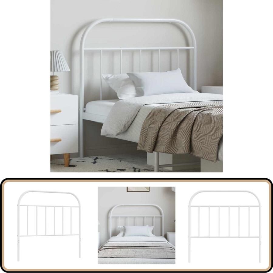 VidaXL Hoofdbord Metaal Wit 100 cm Hoofdbord Beddecoratie Hoofdbekleding Metalen Hoofdbord Witte Hoofdbord