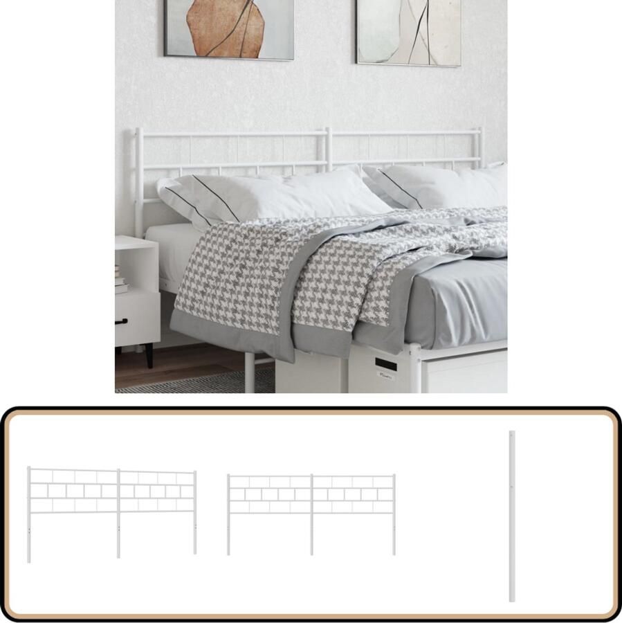 VidaXL Hoofdbord Metaal Wit 160 cm Hoofdbord Beddecoratie Hoofddekking Klassiek Hoofdbord Metalen Hoofdbord Witte Hoofdbord Slaapkamers Bedroom Decor Bedding Accessories