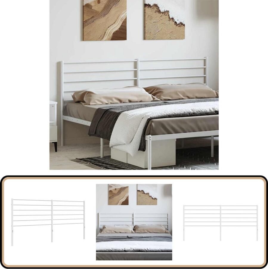 VidaXL Hoofdbord Metaal Wit 193 cm breed Hoofdbord Beddecoratie Hoofddekking Slaapkamers Vintage Stijl