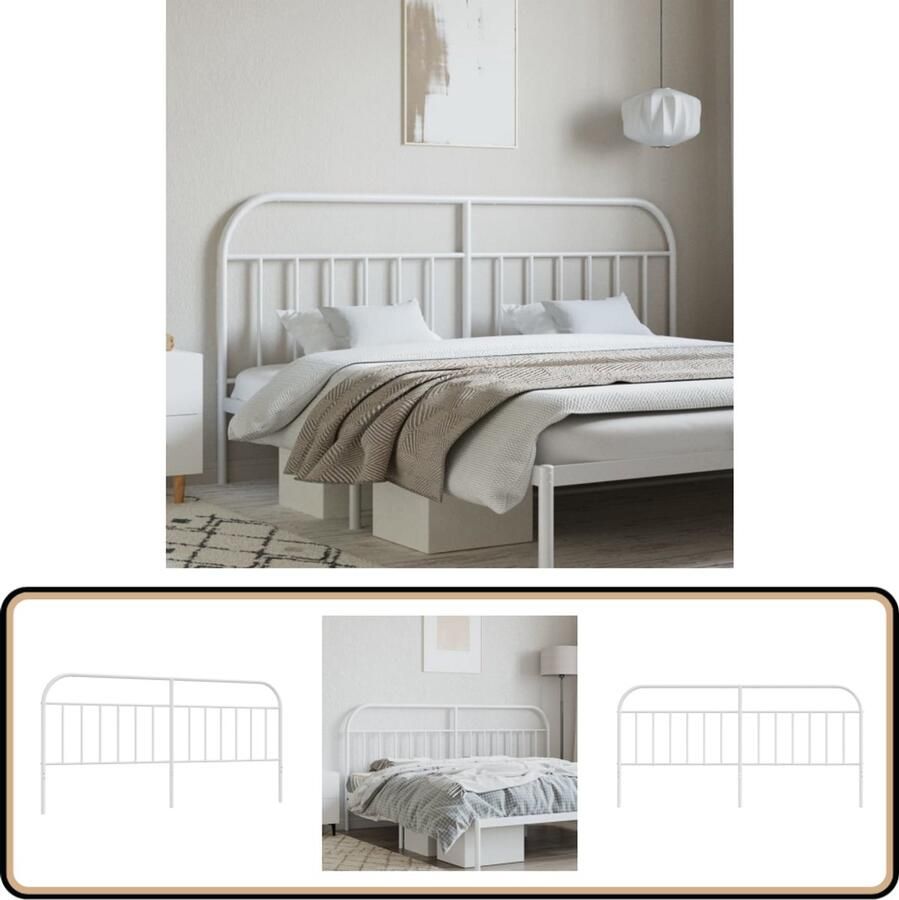 VidaXL Hoofdbord metaal Wit 200 cm Hoofdbord Hoofdbed Metalen Hoofdbord Witte Hoofdbord Slaapkamersdecoratie Bed Accessoires