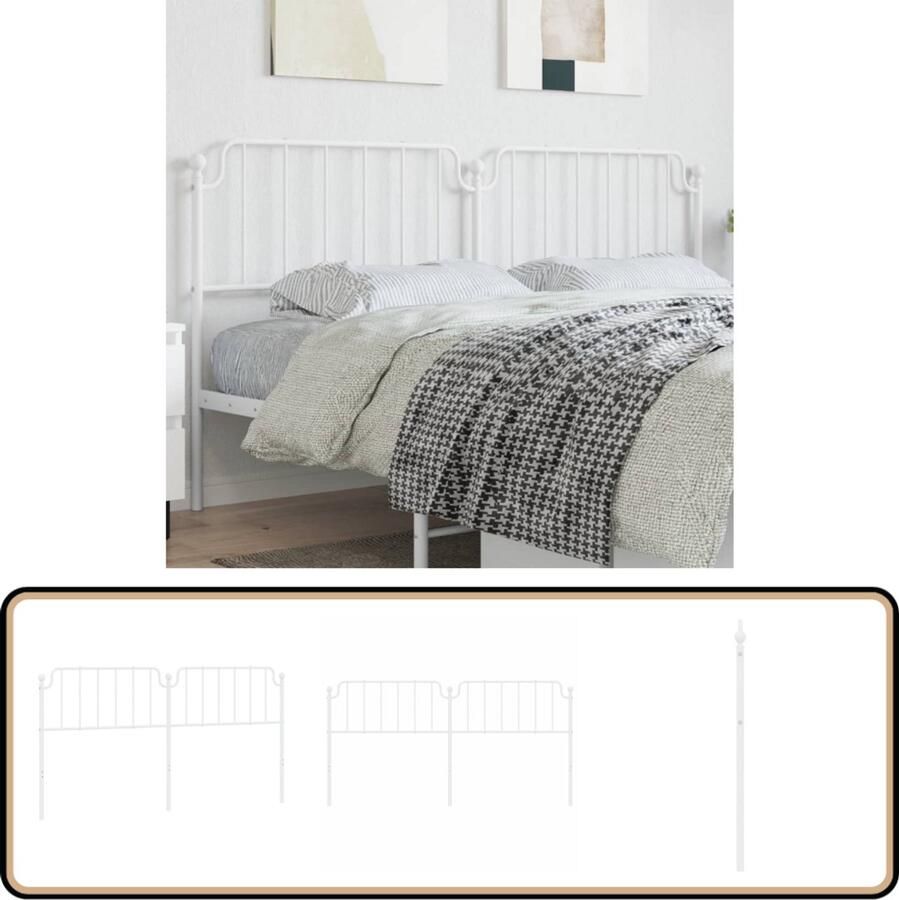 VidaXL Hoofdbord Metaal Wit 200 cm Hoofdbord Hoofdbekleding Beddecoratie Staal Wit Moderne Slaapkamer Landelijke Slaapkamer Classic Headboard Bedroom Furniture Luxe Bed