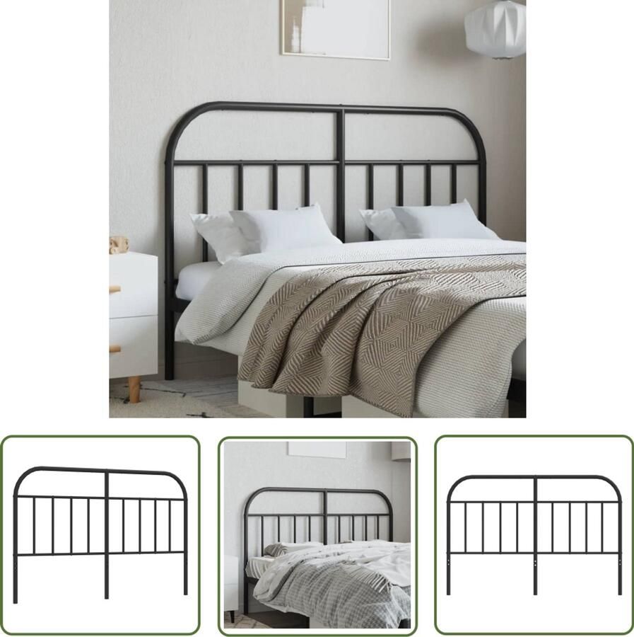 VidaXL Hoofdbord Metaal Zwart 150 cm Hoofdbord Hoofdbed Metalen Hoofdbord Hoofdkussen Slaapkamerdecoratie Bed Accessoires - Foto 2
