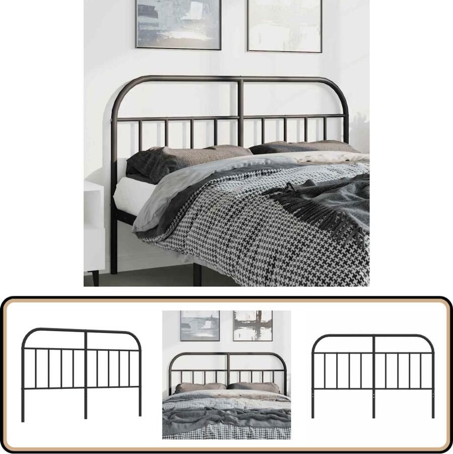 VidaXL Hoofdbord Metaal Zwart 150 cm Hoofdbord Hoofdbed Metalen Hoofdbord Hoofdkussen Slaapkamerdecoratie Bed Accessoires