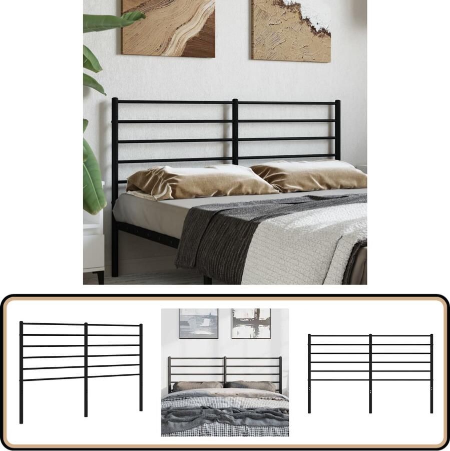 VidaXL Hoofdbord Metaal Zwart 150 cm Hoofdbord Hoofddekking Bed Frame Klassiek Design Zwarte Kleur Metalen Constructie Robuust Stevig Comfortabel