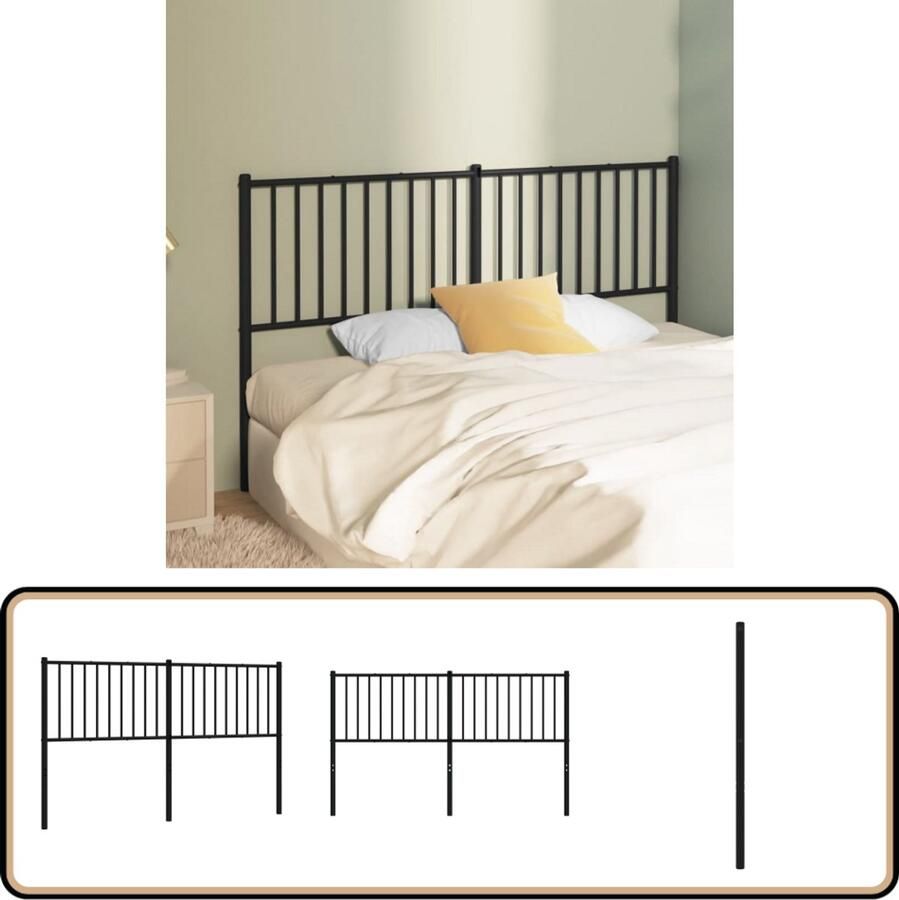 VidaXL Hoofdbord Metaal Zwart 160 cm Hoofd Bord Hoofdkussen Bed Frame Metalen Hoofdbord Zwarte Hoofdbord
