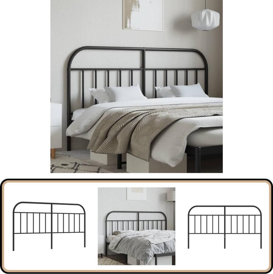 VidaXL Hoofdbord Metaal Zwart 180 cm Breed Hoofdbord Bedhoofd Hoofdbekleding Slaapcomfort Robuust Stalen Hoofdbord Zwarte Hoofdbord Modern Hoofdbord