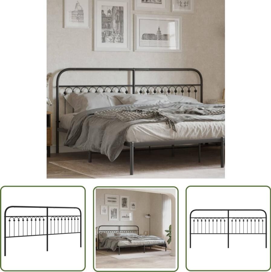 VidaXL Hoofdbord Metaal Zwart 193 cm Hoofd Bord Hoofdborden Bed Hoofdbord Bedding Hoofdboard