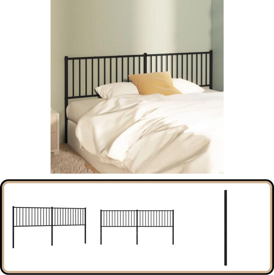 VidaXL Hoofdbord Metaal Zwart 193 cm Hoofd Bord Hoofdkussen Bed Frame Slaap Kamer Robuust Comfortabel Zwart Staal