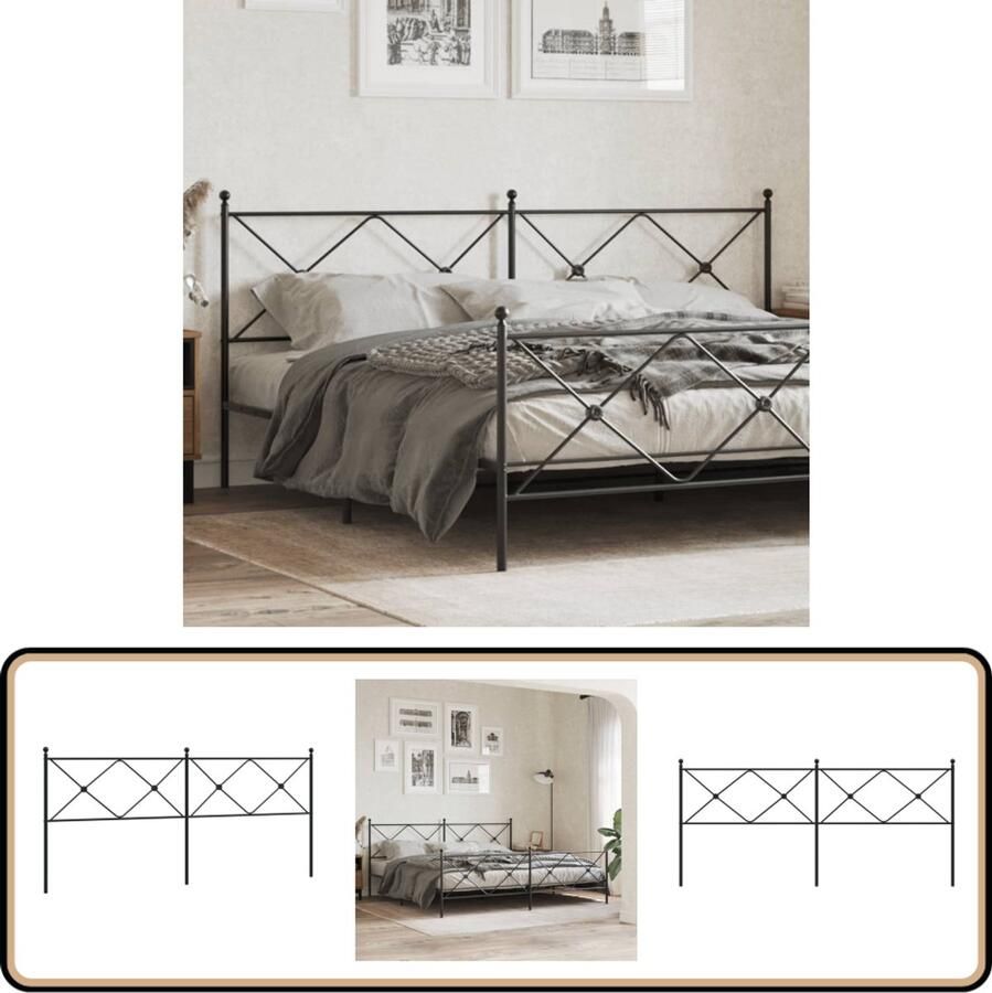 VidaXL Hoofdbord Metaal Zwart 193 cm Hoofd Bord Hoofdkussen Bed Frame Staal Zwarte Meubels