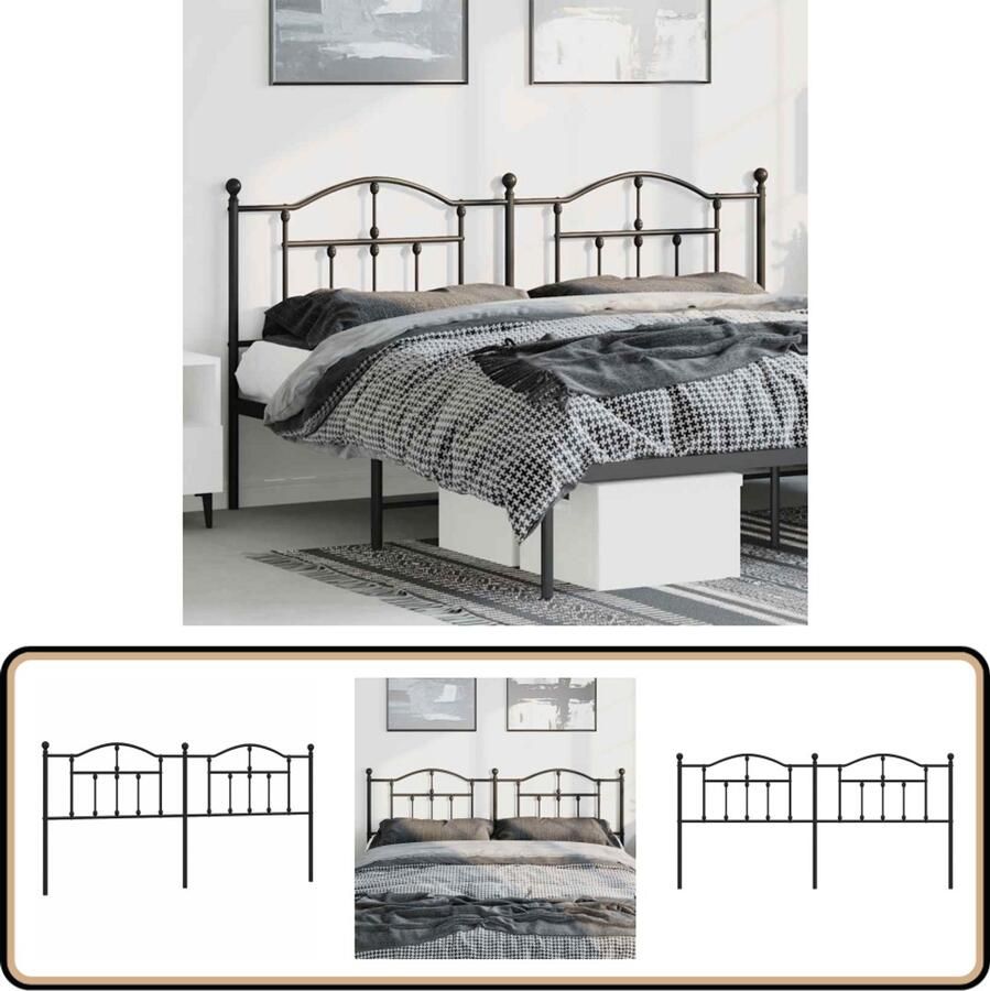 VidaXL Hoofdbord Metaal Zwart 193 cm Hoofdbord Bedding Hoofddekking Zwarte Hoofdbord Metalen Hoofdbord