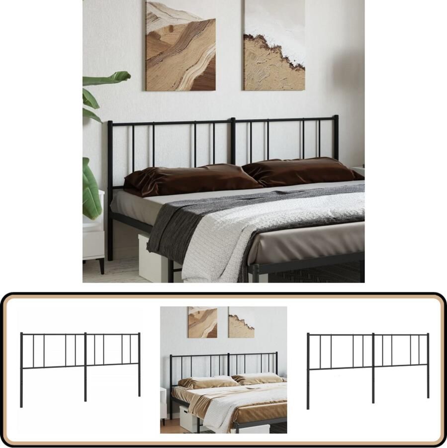 VidaXL Hoofdbord metaal zwart 193 cm Hoofdbord Bedhoofd Hoofdbekleding Stalen Hoofdbord Zwart Hoofdbord Klassiek Hoofdbord