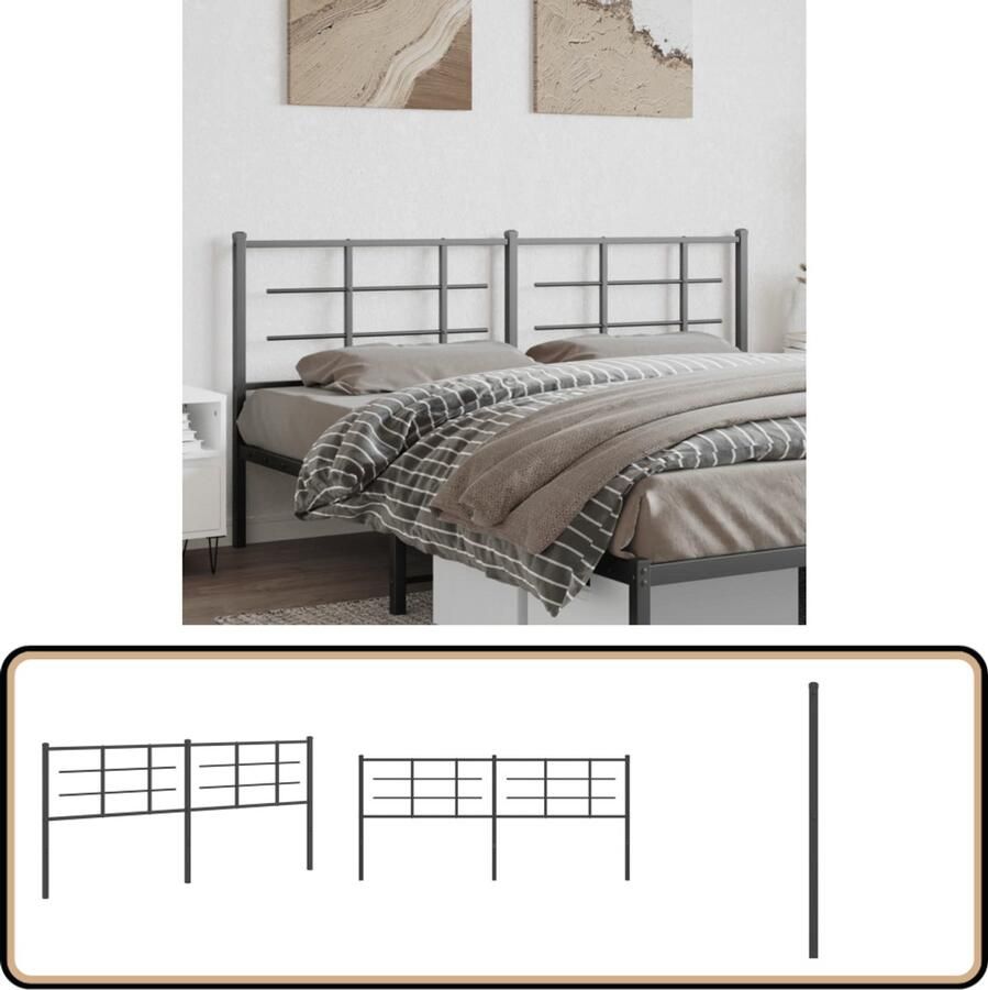 VidaXL Hoofdbord Metaal Zwart 193 cm Hoofdbord Hoofdbekleding Beddecoratie Staal Hoofdbord Zwart Hoofdbord