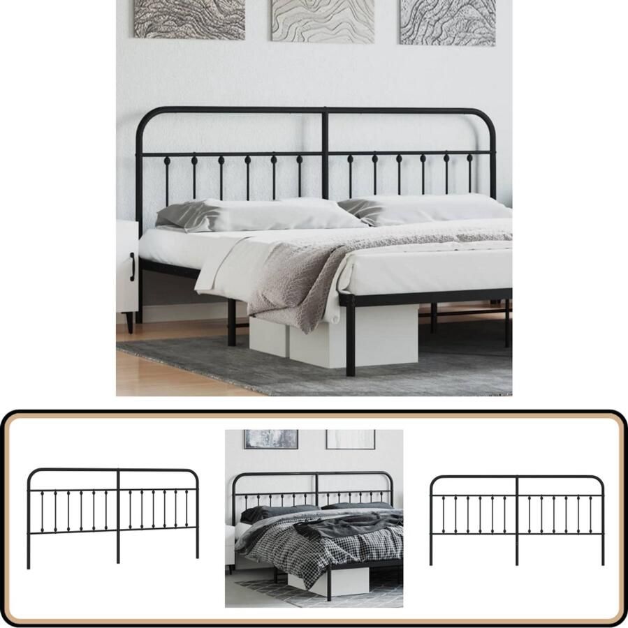 VidaXL Hoofdbord Metaal Zwart 200 cm Hoofdbord Beddecoratie Hoofddekking Zwarte Hoofdbord Stalen Hoofdbord Robuust Hoofdbord Modern Hoofdbord Minimalistisch Hoofdbord Slaapkamervloerisolator