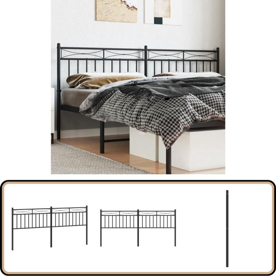VidaXL Hoofdbord Metaal Zwart 200 cm Hoofdbord Hoofddekking Beddecoratie Klassiek Hoofdbord Zwarte Hoofdbord Stalen Hoofdbord 200 Cm Slaapkamers Accessoires