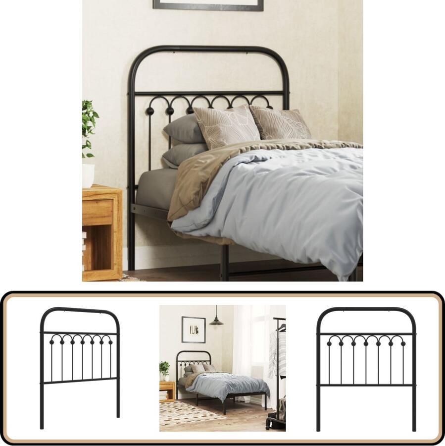 VidaXL Hoofdbord Metaal Zwart 75 cm Hoofd Bord Hoofdborden Bed Frame Bedaccessoires Slaapkamers