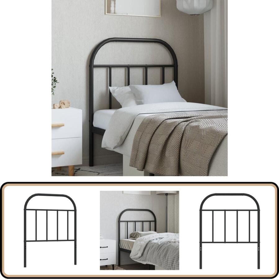 VidaXL Hoofdbord Metaal Zwart 75 cm Hoofdbord Hoofdbekleding Beddecoratie Klassiek Hoofdbord Zwarte Hoofdbord