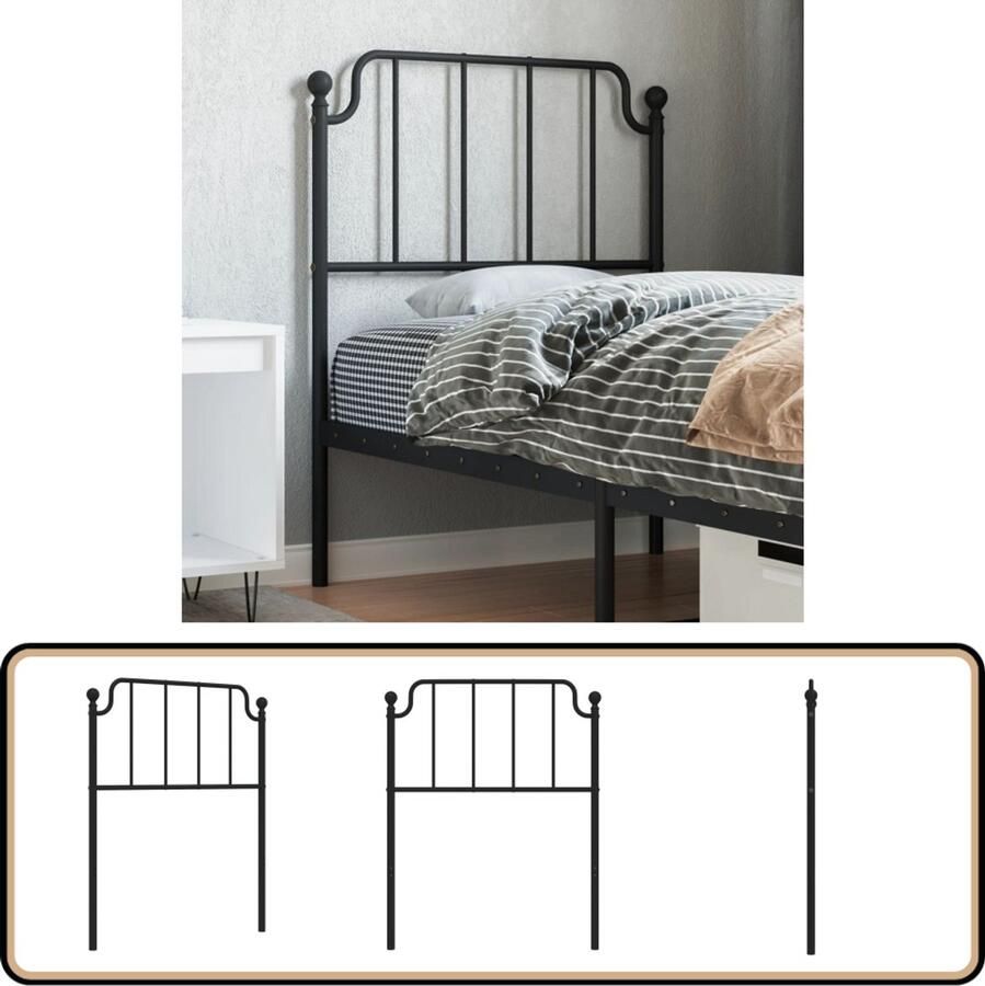 VidaXL Hoofdbord Metaal Zwart 80 cm Hoofdbord Beddecoratie Staal Zwarte Hoofdbord Hoofddekking Slaapkamers Metalen Hoofdbord Klassieke Hoofdbord Comfortabel Hoofdbord