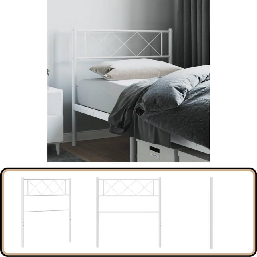 VidaXL Hoofdbord Metalen Design 107 cm Wit Hoofdbord Hoofdbekleding Beddecoratie Metalen Hoofdbord Wit Hoofdbord Slaapkamers Slaapkamer Accessoires