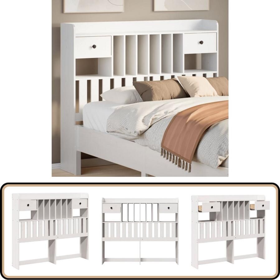 VidaXL Hoofdbord Opbergruimte 135 cm Grenenhout Hoofdbord Beddecoratie Hoofdkussen Opbergruimte Houten Hoofdbord