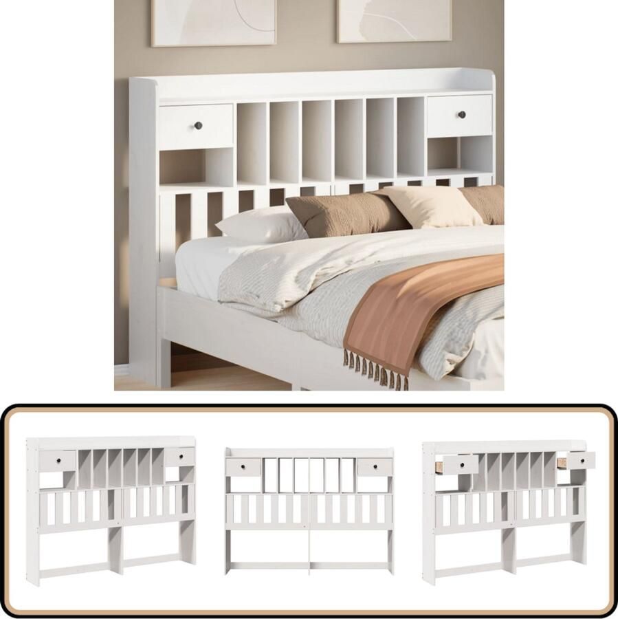 VidaXL Hoofdbord Opbergruimte 150 cm Grenenhout Hoofdbord Houten Hoofdbord Grenenhouten Hoofdbord Wit Hoofdbord Met Opbergruimte