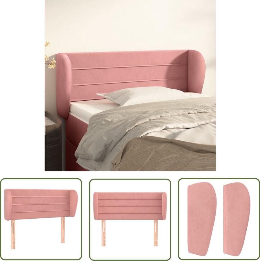 The Living Store Hoofdbord Roze Stof 93x23x78 88 cm Fluweel Houten poten Hoofd Bord Hoofdkussen Roze Hoofdbord Velvet Hoofdbord Sierlijke Headboard