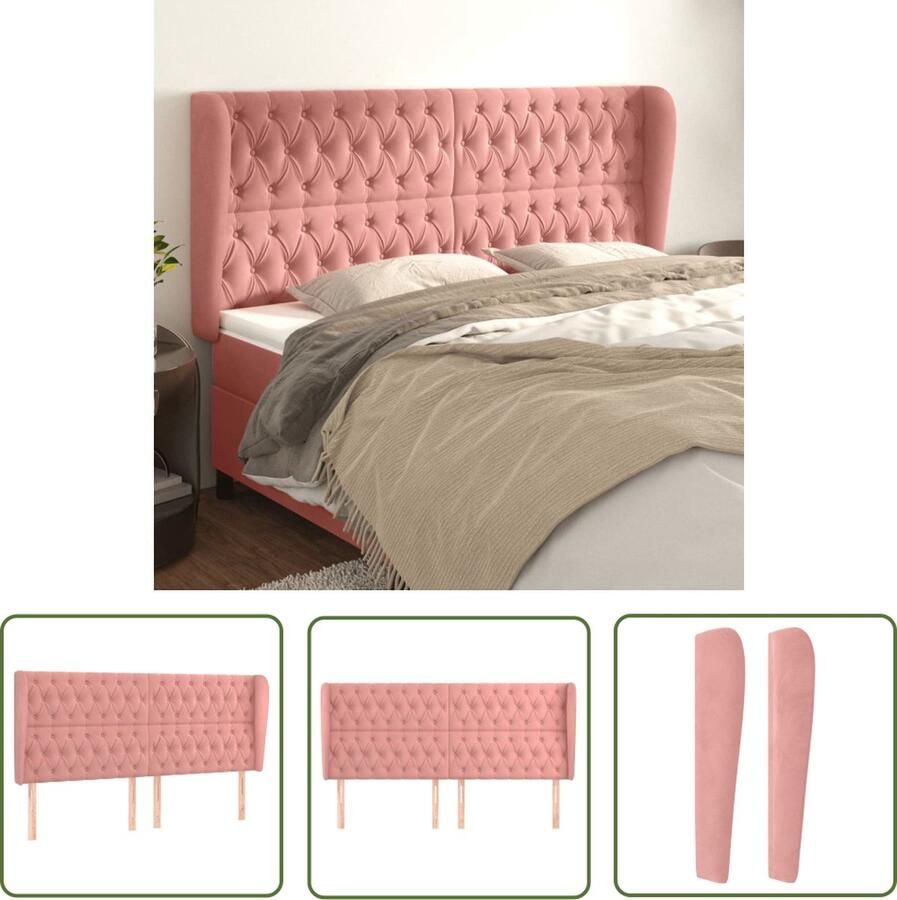 The Living Store Hoofdeind Roze Fluweel 183x23x118 128cm Verstelbare Hoogte Stevige poten Comfortabele ondersteuning Hoofd Bord Hoofdbord Roze Velvet Hoofdbord Sierlijke Headboard Rozenkleurig Hoofdbord