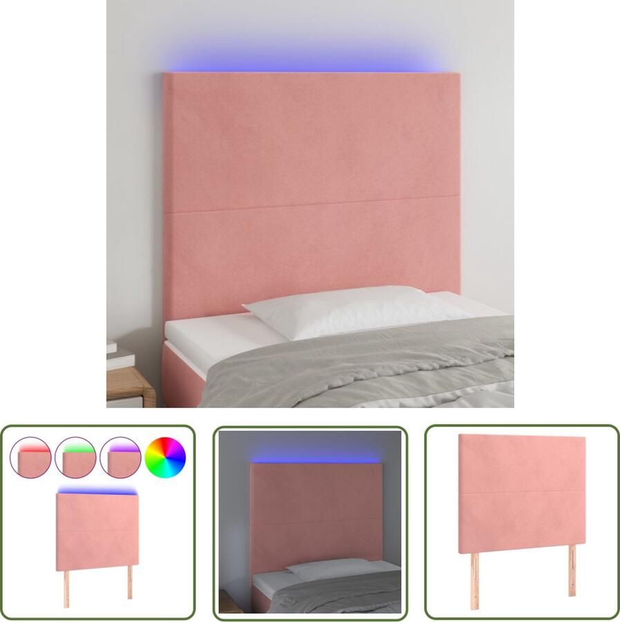 The Living Store LED-hoofdbord 80 x 5 x 118 128 cm Roze fluwelen stof bewerkt hout massief larikshout Hoofd Bord Led Hoofdbord Roze Velvet Hoofdbord Led Verlichting Slaapkamer Hoofdbord Met Lampjes