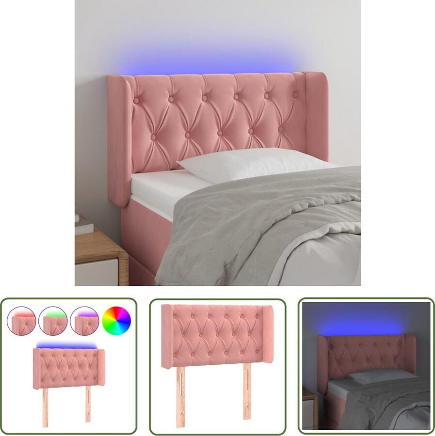 The Living Store Hoofdbord LED Roze Stof 83x16x78 88 cm Verstelbare hoogte Comfortabele ondersteuning Snijdbare LED-strip Hoofd Bord Led Hoofdbord Roze Hoofdbord Met Led Verlichting Velvet Hoofdbord Bestellen