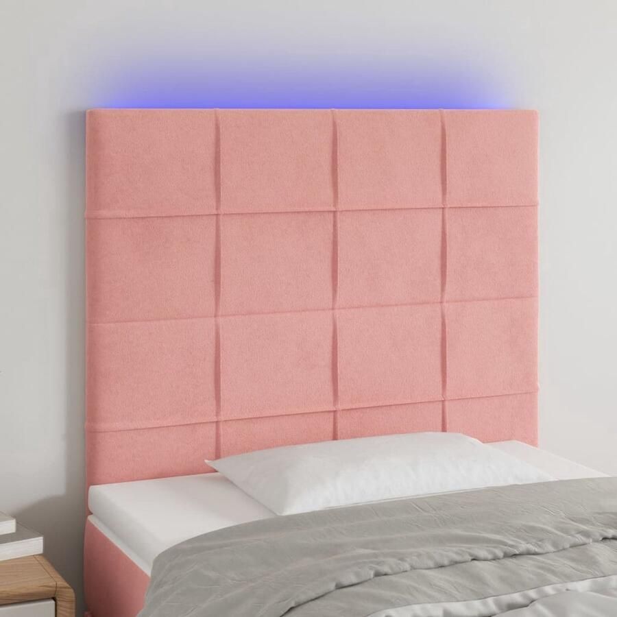 The Living Store Hoofdeinde Roze Stof Verstelbaar Comfortabele ondersteuning LED-strip 80x5x118 128 cm Hoofdboard Hoofdbord Roze Led Hoofdbord Velvet Hoofdbord Adjustable Headboard