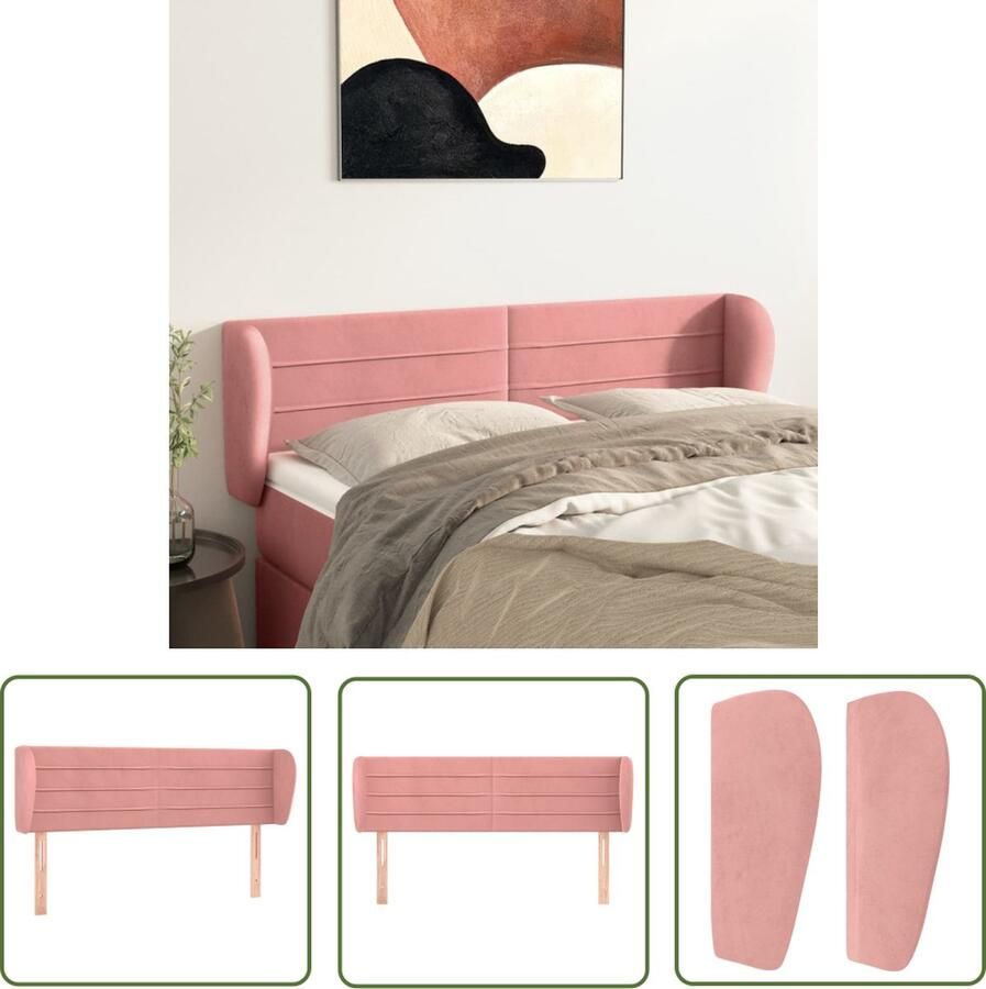 The Living Store Hoofdbord met randen 147x23x78 88 cm fluweel roze Klassieke Hoofdbord Roze Velvet Hoofdbord Met Oren Beddecoratie