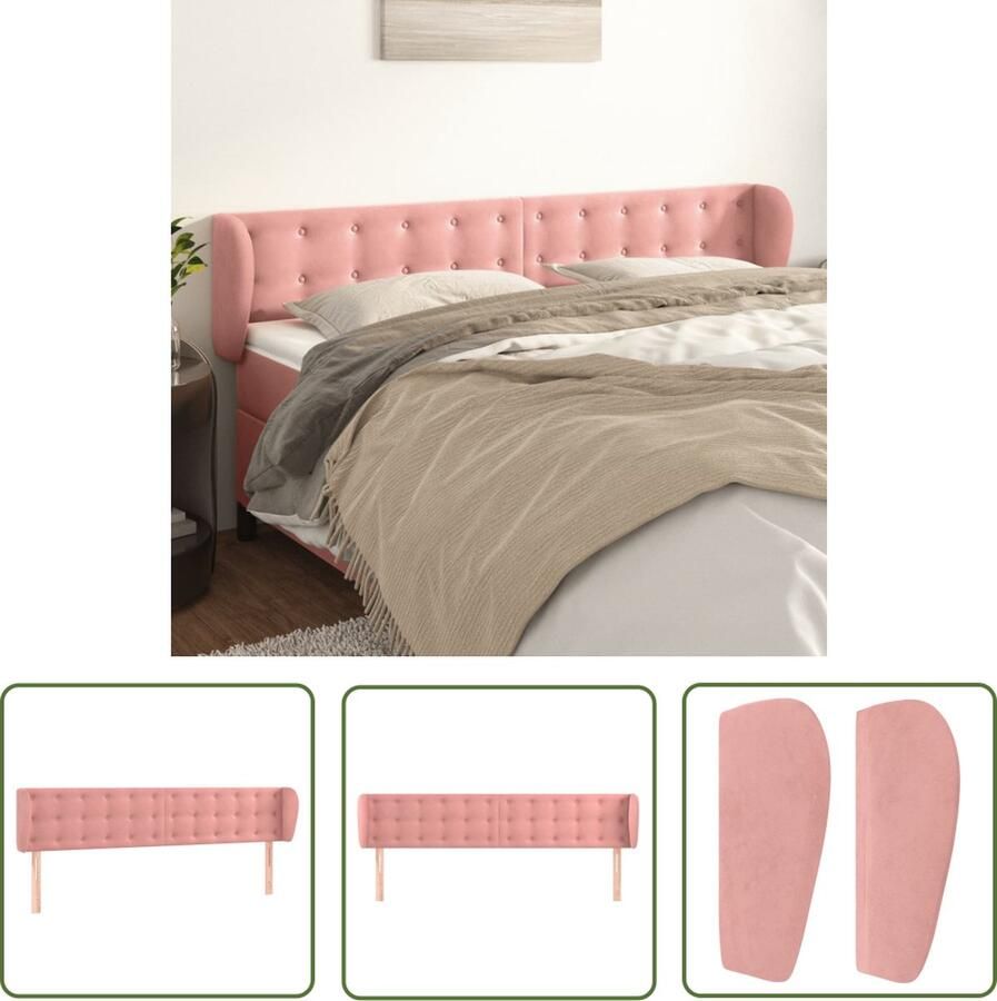 The Living Store Klassiek Hoofdbord Hoofdeind en Rand 183x23x78 88 cm Zacht Fluweel Stevige Houten Poten Hoogte Verstelbaar Comfortabele Ondersteuning Roze