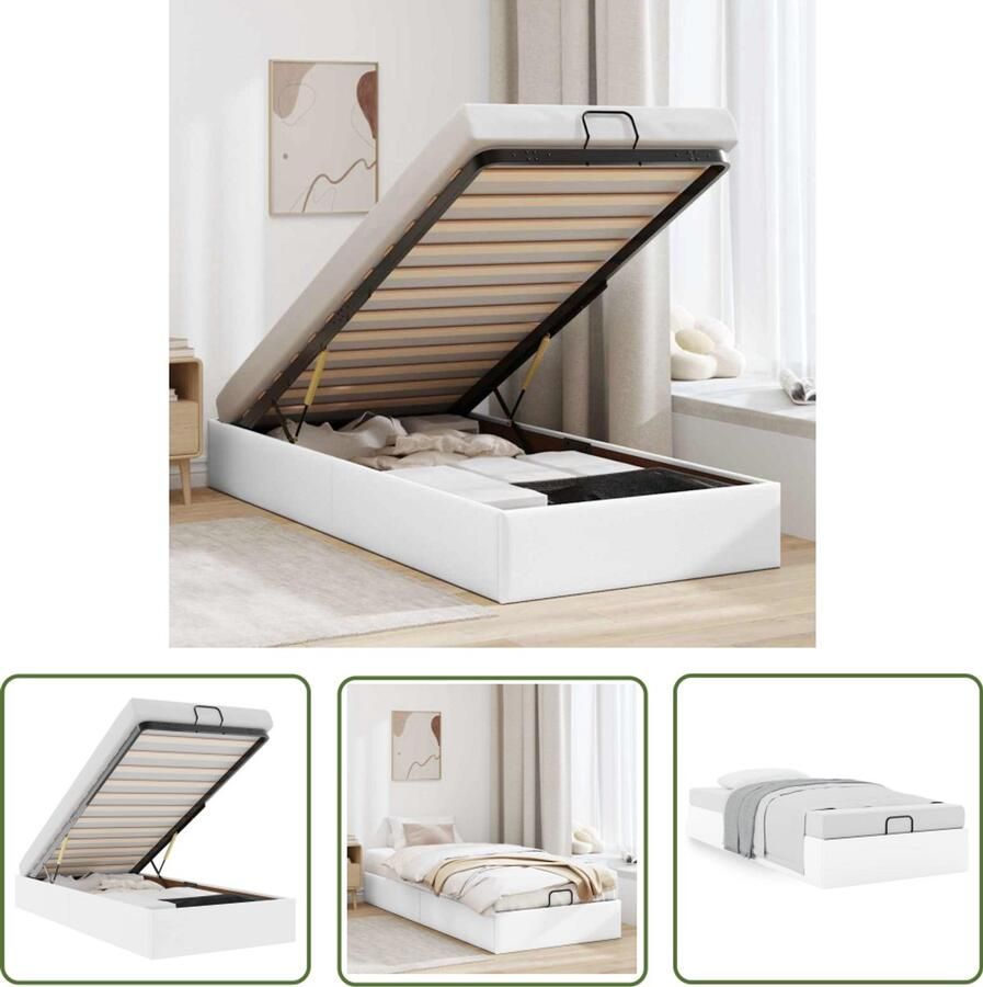 VidaXL Hoofdbord Slaapcomfort Bedframe zonder matras 100x200 cm kunstleer wit Bed Frame Boxspring Alternatief Opbergruimte
