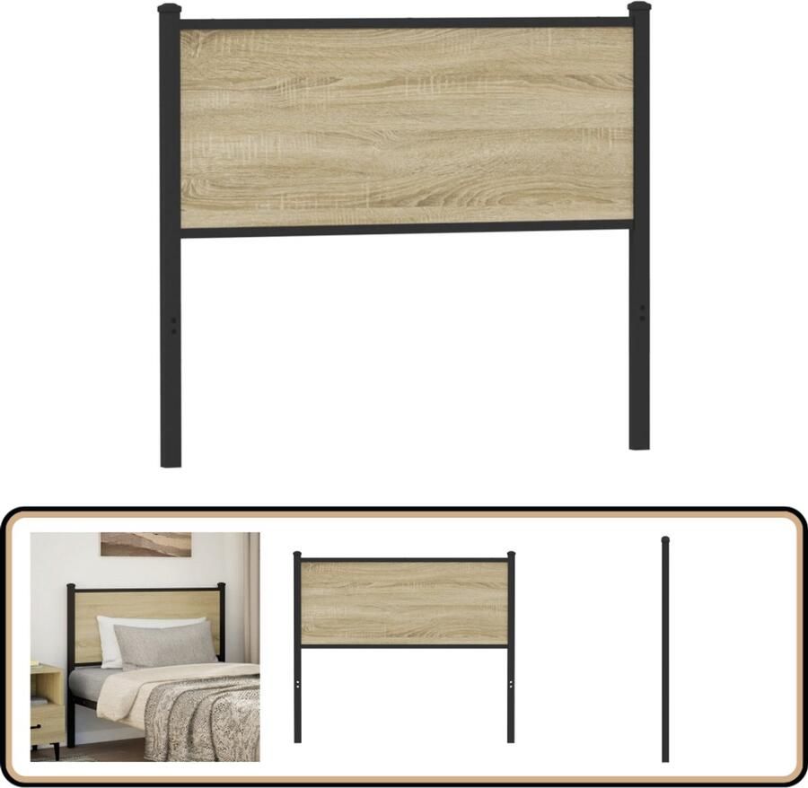 VidaXL Hoofdbord Sonoma Eiken 107 cm Hout & Staal Hoofd Bord Hoofdbord Beddecoratie Houten Hoofdbord Metaalhoofdbord