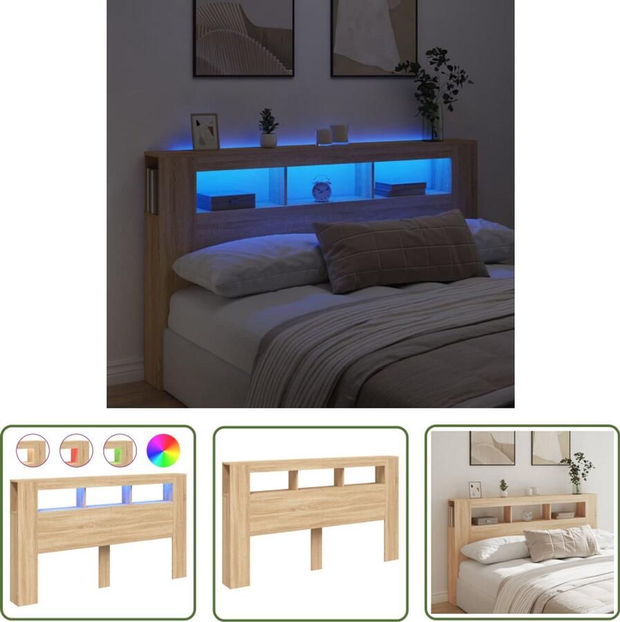 VidaXL Hoofdbord Sonoma Eiken 180x18 5x103 5 cm LED Hoofdbord Met Led Hoofd Bord Houten Hoofdbord Bruine Hoofdbord Bedroom Furniture Slaapkamers