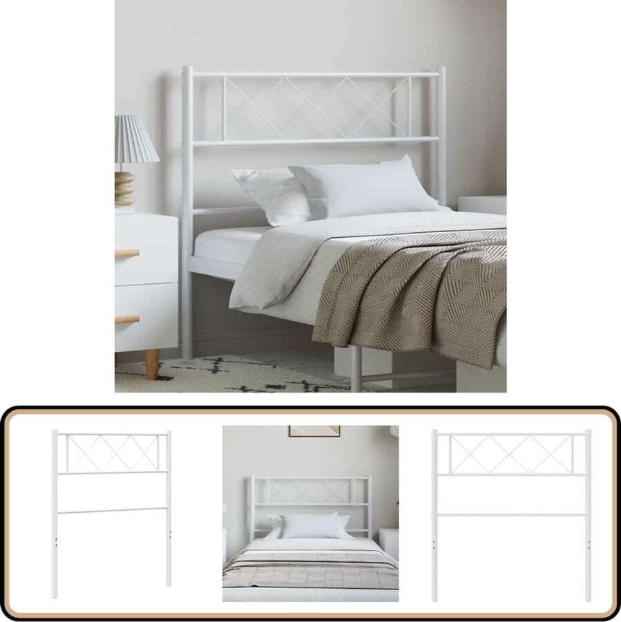 VidaXL Hoofdbord Staal 100 cm Wit Hoofdbord Hoofdbed Metalen Hoofdbord Witte Hoofdbord Comfortabel Hoofdbord