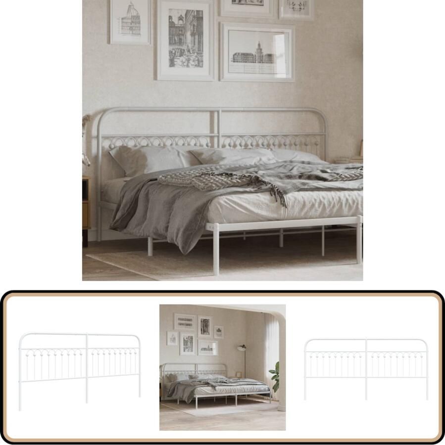 VidaXL Hoofdbord Staal 200 cm Wit Hoofd Bord Hoofdborden Bed Frame Bed Slaap Kamer
