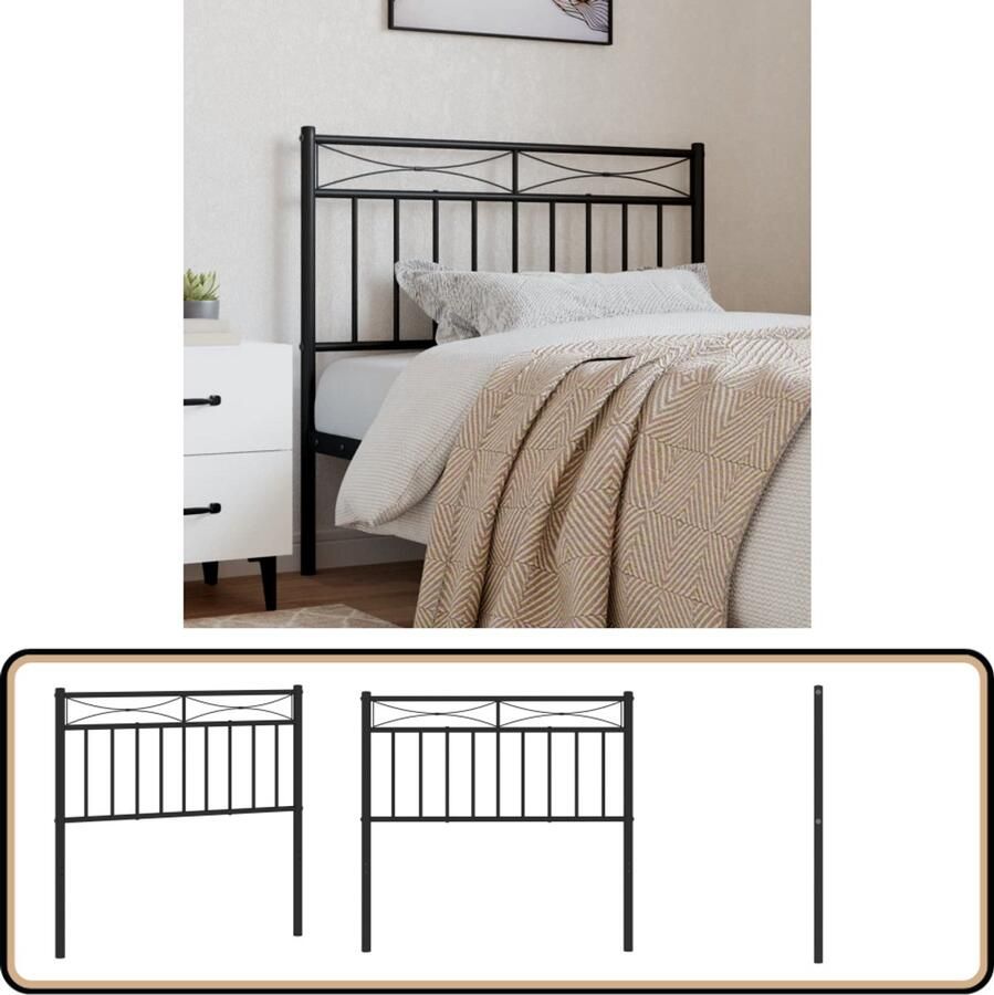 VidaXL Hoofdbord Staal 90 cm Zwart Hoofdbord Hoofdbed Metalen Hoofdbord Zwart Hoofdbord Hoofdkussen Beddecoratie Slaapkamer Decoratie