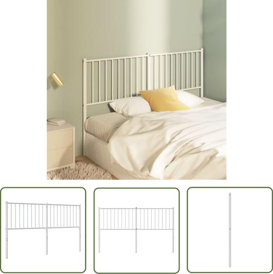 The Living Store Klassiek Hoofdbord Staal 166 x 3 x 90 cm Wit Klassieke Hoofdbord Staal Hoofdbord Wit Beddecoratie Slaapkamers - Foto 2