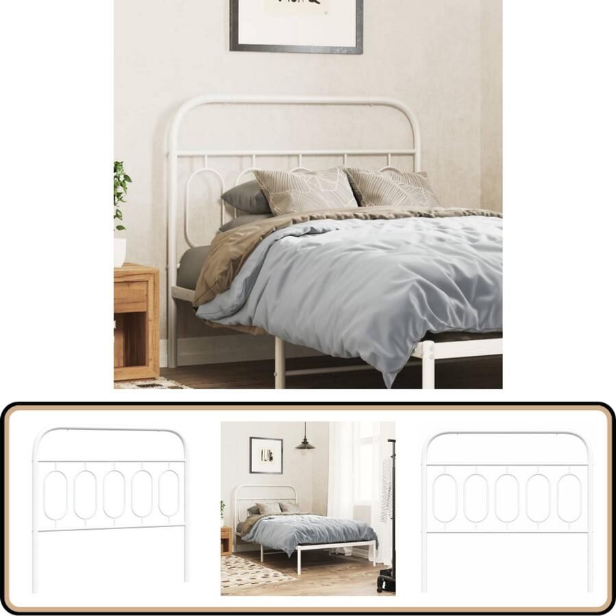 VidaXL Hoofdbord Staal Wit 100 cm Hoofdbord Beddecoratie Hoofdbekleding Staal Wit