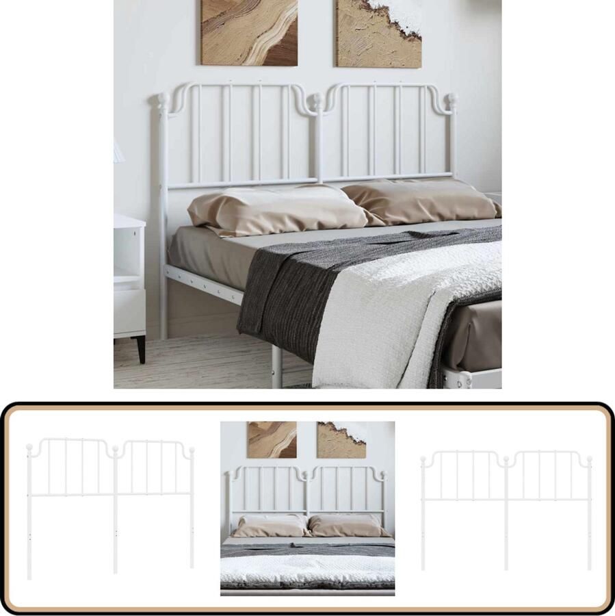 VidaXL Hoofdbord Staal Wit 150 cm breed Hoofdbord Hoofdbekleding Beddecoratie Slaapkamers Houten Hoofdbord