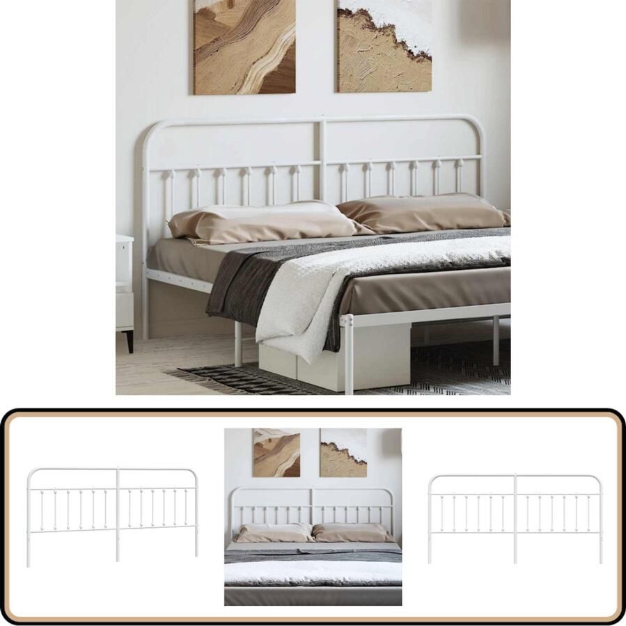 VidaXL Hoofdbord staal wit 193 cm Elegant ontwerp Hoofdbord Hoofd Bord Bedhoofd Metalen Hoofdbord Wit Hoofdbord Slaapkamersdecoratie Slaapkamer Accessoires